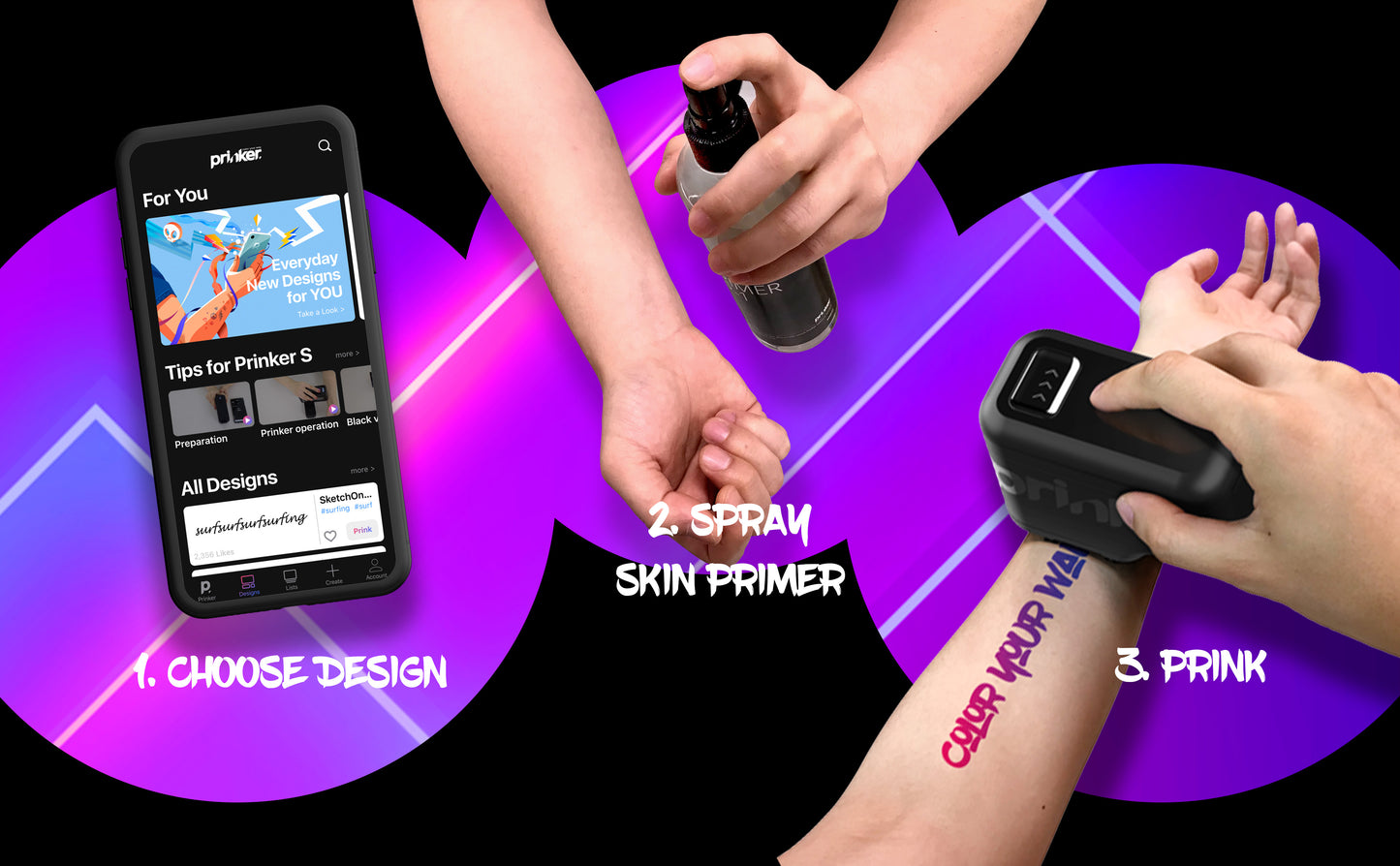 Prinker M Temporary Tattoo Device Package for Your Instant Custom Temporary Tattoos with Premium Cosmetic Full Color - Compatible w/iOS & Android devices